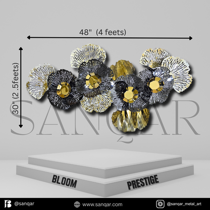 Bloom Prestige
"Elegant metal wall art featuring a sophisticated floral design in gold and silver tones, 30 x 48 inches."